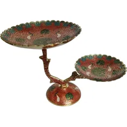 deckorish Brass Hand Crafted 2 Tier Red Fruit Stand/Cake stand Brass Cake Server-picture-11