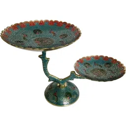 deckorish Brass Hand Crafted 2 Tier Sky Blue Fruit Stand/Cake stand Brass Cake Server-picture-27
