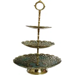 deckorish Brass Hand Crafted 3 Tier Black Fruit Stand/Cake stand Brass Cake Server-picture-12