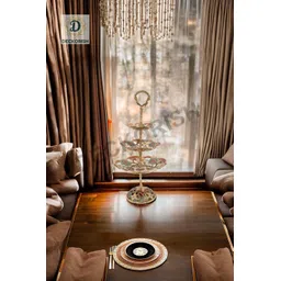 deckorish Brass Hand Crafted 3 Tier Multi color Fruit Stand/Cake stand Brass Cake Server-picture-14