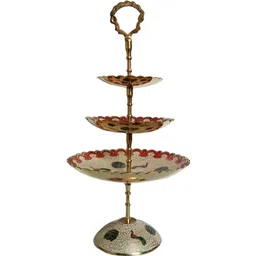 deckorish Brass Hand Crafted 3 Tier White Fruit Stand/Cake stand Brass Cake Server-picture-15
