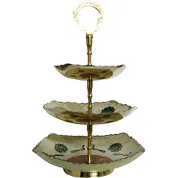 deckorish Brass Hand Crafted 3 Tier White Fruit Stand/Cake stand2 Brass Cake Server-picture-13