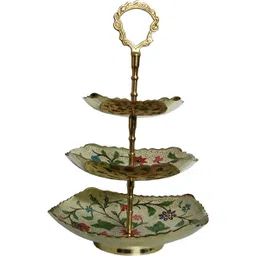 deckorish Hand Crafted 3 Tier White Fruit Stand/Cake stand1 Brass Cake Server-picture-16