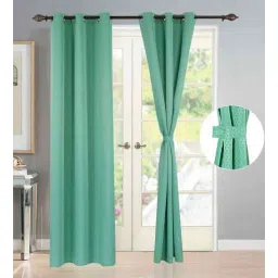 deco window Green Polyester Solid 7 Ft Semisheer Eyelet 2 Door Curtains-picture-24