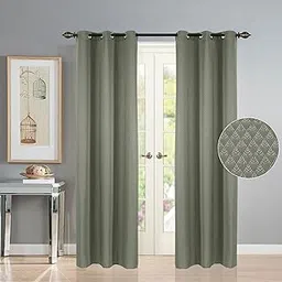 Deco Window Set of 2 Green Dobby Semi-Blackout Metal Eyelet Drapes 7 Feet Solid Polyester Complete with Matching Tieback Ideal for Doors-picture-11