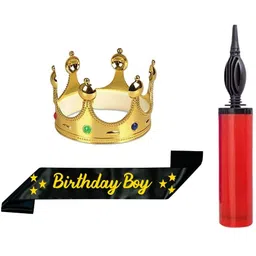 3 Pc Set Birthday Boy Sash Crown With Random Color Balloon Pump-image-41