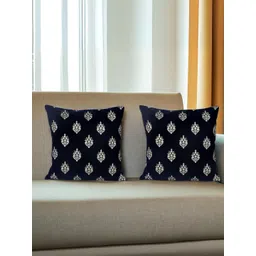 Decoghar Blue & Gold Toned 2 Pieces Embroidered Square Cushion Cover-picture-16