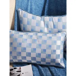 Decoghar Blue & White 2 Pieces Geometric Square Cushion Covers-picture-17
