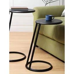 Decor de Maison 2Pcs Black Textured Metal Slanted Nesting Tables-picture-36