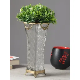 Decor de Maison Diamond Blossom GoldToned & Transparent Glass Vase With brass rings-picture-6