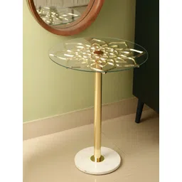 Decor de Maison Eden's Gold Toned & Transparent Flower Textured Round Side Table-picture-38