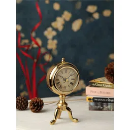 Decor de Maison Gold Toned & Beige Round Contemporary Table Clock-picture-43