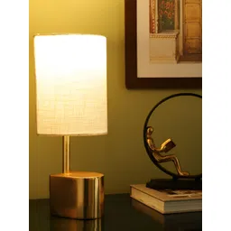 Decor de Maison Gold-Toned & White Textured Aluminium Cylindrical Shaped Table Lamp-picture-10