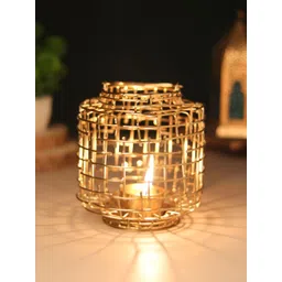 Decor de Maison Gold Toned Basketweave Metal Candle Holder-picture-34