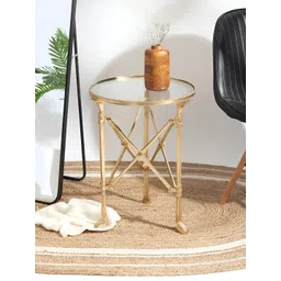 Decor de Maison Knobbed Yellow & Transparent Textured Glass & Metal Round Bedside Table-picture-20