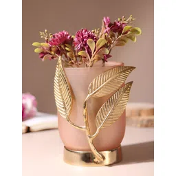 Decor de Maison Peach & Gold toned Leaf Cylindrical Shape Vase-picture-8