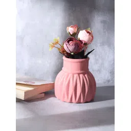 Decor de Maison Pink Metal Textured WaveCera Flower Vase-picture-25