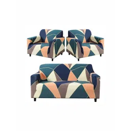 DECOR VATIKA Multicoloured Printed Velvet 3 Piece Sofa Cover With Arms-picture-33