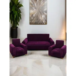 DECOR VATIKA Purple Solid Velvet 3 Piece Sofa Cover With Arms-picture-29