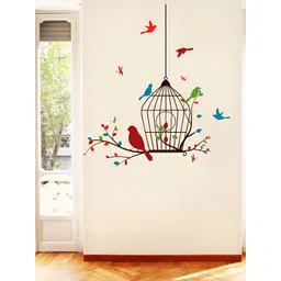 Decor Villa Multicolor Cage with Colorful Birds Wall Sticker-picture-11