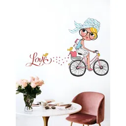 Decor Villa Multicolor Cute Girl with Bicycle Wall Sticker-image-42