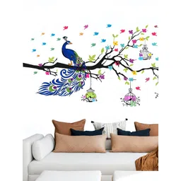 Decor Villa Multicolor Peacock on branch arround birds Wall Sticker-picture-34