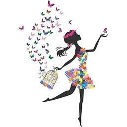 Decor Villa PVC Vinyl Girl with Cage and Butterflies 3D Big Size Wall Sticker for Living Room Kidsroom, Size: 50 Cm X 48 Cm, Multicolour, Pack of 1-picture-10