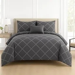 DECOR2ADMIRE 300 TC Premium Glace Cotton Solid Lines Pastel Shades Bedsheet for Double Bed with 2 Pillow Covers for Home (90" x 100" or 229 cm x 254 cm) (Solid-Lines Grey)-image-37
