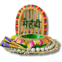 Decorated Mehandi Board with Free Mehendi Cones (2) for Bride and Groom Wedding Ceremonies Decorations, Hindi & Marathi Mehendi Thali Tray-picture-22