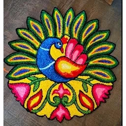 Decorative Peacock Rangoli Mat, Handmade Floor Art, Multicolour-picture-15