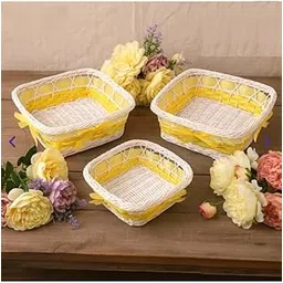 Decorative Woven Storage Baskets with White Trim, Set of 3, Multiple Colors Available, 21cm, 18cm, 16cm Size for Packaging, Hampers, Table Organizing and more (Random Color)-image-26