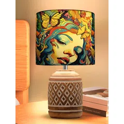 Decorcity Brown & Green Printed Wooden Cylindrical Shaped Table Lamp-picture-29
