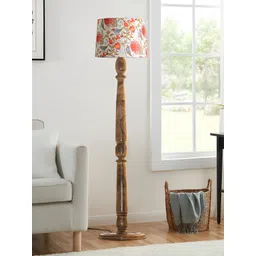 Decorcity Orange-coloured & Brown Printed Wooden Cylindrical FloorLamps-picture-43