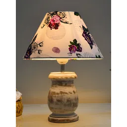 Decorcity White Printed Wood Traditional Frusturical Shaped Table Lamp-picture-11
