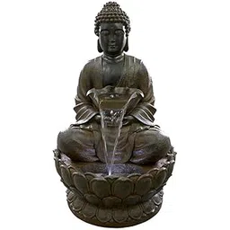 Decors Resin Kamal Buddha Water Fountain Big Size|3 Feet Buddha Fountain with LED Lighting for Outdoor|Water Fountain for Garden (GREY4Feet Kamal Buddha) (Black)-picture-21