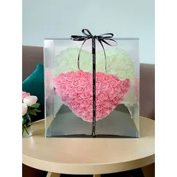 DecorTwist Pink & Green Heart-Shaped Rose Foam Flower Valentine's Day Gift Set image 2