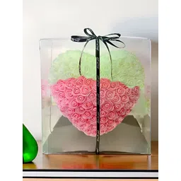 DecorTwist Pink & Green Heart-Shaped Rose Foam Flower Valentine's Day Gift Set image 1