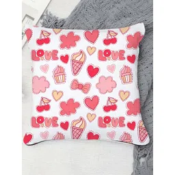 DecorTwist White & Pink Printed Satin Cushion Cover With Filler-picture-6