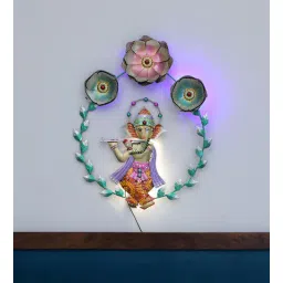 Decorative Flower Ganesh Multicolour Metal with LED Wall Art By Decorum-picture-10