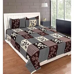 DECORUM Earthy Floral Block Patch Double Bedsheet Set | Warm Tone Designer Bedsheet | Cotton Blend with Matching Pillow Covers-picture-17