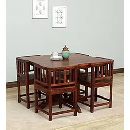 Decorworlds Solid Sheesham Wood Dining Table Set with Cushion Chair for Dinning Room Home Office Hall Hotels Dining Room Set Wooden Furniture (Dark Honey Square Shape 4 Seater)-picture-11