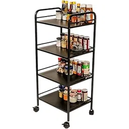 DECOWORLD || 4 Tier Premium Metal Rolling Trolley Cart Stand with Wheels|| Multifunctional Stand with Storage Rack Shelves ||Space Saving Stand for Kitchen Bathroom Home and Office (Black)-picture-11