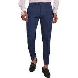 de'dart DEDART Men's Slim Fit Ankle Length Formal Trousers – Stretchable Poly Lycra Fabric Navy Blue (34)-picture-31