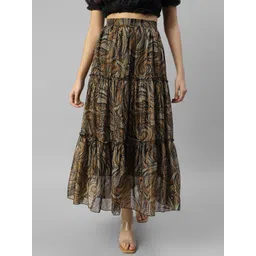 DEEBACO Abstract Printed Chiffon Tiered Maxi Skirts-picture-29