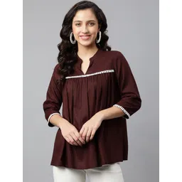 DEEBACO Brown Mandarin Collar Top-picture-38