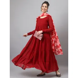 DEEBACO Round Neck Fit & Flare Ethnic Dress With Dupatta-picture-36