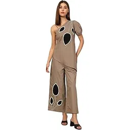 deebaco Solid Cotton Asymmetric Tunic With Pants Women's Co-Ord Set|Puff Sleeves One Shoulder Long Length Regular Fit Summer Western Casual Wear Ladies Cord Set-picture-18