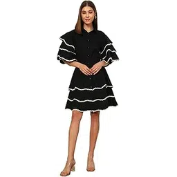 deebaco Solid Cotton Shirt with Layered Skirt Women's Co-Ord Set|Bell Layered Sleeves Collared Neck Mid Length Relax Fit Summer Western Casual Wear Ladies Cord Set-picture-13