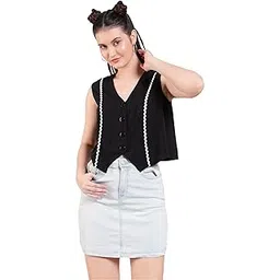 deebaco Solid Rayon Waistcoat For Women's|Sleeveless V-Neck Regular Fit Gen Z Aesthetic Summer Vibes Western Fashionable Party Casual Wear Trendy Waistcoat-picture-12