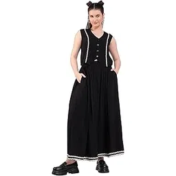deebaco Solid Rayon Waistcoat with Skirt Co-Ord Set for Women's|V-Neck Sleeveless Fit & Flare Stylish Summer Western Casual Wear Ladies Trendy Cord Set-picture-19